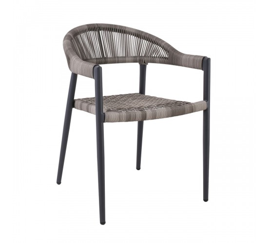 MADISON Πολυθρόνα Βεράντας- Κήπου, ALU Ανθρακί, Rope Wicker Γκρι, Στοιβαζόμενη  58x56x78cm [-Ανθρακί-, -Γκρι-] [-Wicker-, -Αλουμίνιο-] Ε6724,2