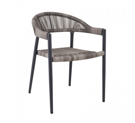 MADISON Πολυθρόνα Βεράντας- Κήπου, ALU Ανθρακί, Rope Wicker Γκρι, Στοιβαζόμενη  58x56x78cm [-Ανθρακί-, -Γκρι-] [-Wicker-, -Αλουμίνιο-] Ε6724,2