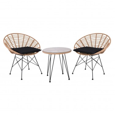 SALSA Coral Coffee Set Κήπου Μέταλλο Μαύρο - Γυαλί - Wicker Φυσικό: Τραπεζάκι 2 Πολυθρόνες  TableΦ52x53 Armchair72x62x81cm [-Μαύρο-, -Φυσικό-] [-Wicker-, -Μέταλλο-] Ε283,S1