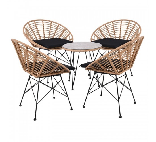 SALSA Coral Coffee Set Κήπου Μέταλλο Μαύρο - Γυαλί - Wicker Φυσικό: Τραπεζάκι 4 Πολυθρόνες  TableΦ52x53 Armchair72x62x81cm [-Μαύρο-, -Φυσικό-] [-Wicker-, -Μέταλλο-] Ε283,S4