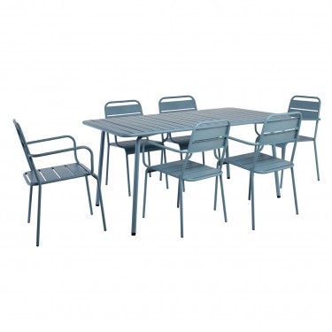 BRIO Slat Set Τραπεζαρία Κήπου -Βεράντας (6 1), Μέταλλο Βαφή Sandy Blue 5415C  160x90x73 - chair 57x58x84cm [-Μπλε-] [-Μέταλλο-] Ε546,2S