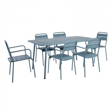 BRIO Slat Set Τραπεζαρία Κήπου -Βεράντας (6 1), Μέταλλο Βαφή Sandy Blue 5415C  160x90x73 - chair 57x58x84cm [-Μπλε-] [-Μέταλλο-] Ε546,2S
