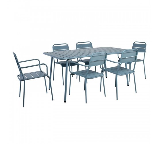 BRIO Slat Set Τραπεζαρία Κήπου -Βεράντας (6 1), Μέταλλο Βαφή Sandy Blue 5415C  160x90x73 - chair 57x58x84cm [-Μπλε-] [-Μέταλλο-] Ε546,2S