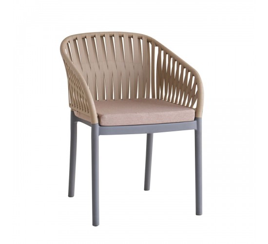 EMERY Πολυθρόνα Βεράντας-Κήπου PP-UV Sand Beige-Ανθρακί, Μαξιλάρι Μπεζ (KD)  56x59x80cm [-Ανθρακί-, -Μπεζ-Tortora-Sand-Cappuccino-] [-PP - PC - ABS-, -Ύφασμα-] Ε3158,2