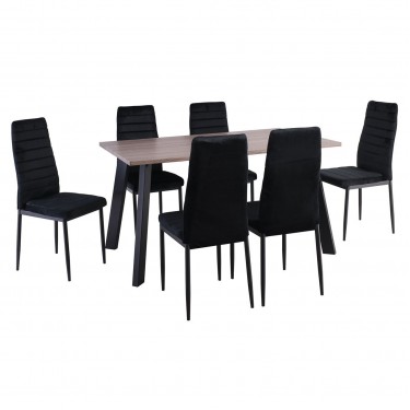 JETTA-BAXTER Τραπεζαρία Μέταλλ ο Βαφή Μαύρο, Τραπέζι Sonoma Oak   6 Καρέκλες Velure Μαύρο  Table:140x80x75 Chair:40x50x95 [-Καρυδί-, -Μαύρο-] [-MDF - Κόντρα Πλακέ - Καπλαμάς - Νοβοπάν-, -Μέταλλο-] ΕΜ966,S3