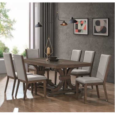 KING Set Τραπεζαρία Ξύλινη Σαλονιού: Τραπέζι 6 Καρέκλες, Antique Grey Walnut, Ύφ.Γκρι  Table200x100x75-Chair65x51x100 [-Γκρι-, -Καρυδί-] [-Ξύλο-, -Ύφασμα-] Ε7705,S
