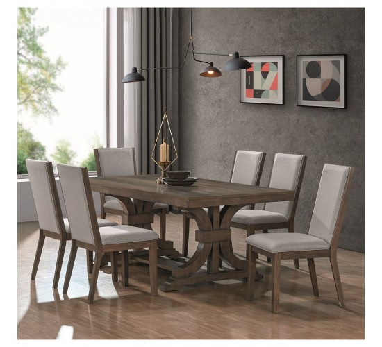 KING Set Τραπεζαρία Ξύλινη Σαλονιού: Τραπέζι 6 Καρέκλες, Antique Grey Walnut, Ύφ.Γκρι  Table200x100x75 -Chair51x63x99 [-Γκρι-, -Καρυδί-] [-Ξύλο-, -Ύφασμα-] Ε7705,S