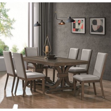 KING Set Τραπεζαρία Ξύλινη Σαλονιού: Τραπέζι 6 Καρέκλες, Antique Grey Walnut, Ύφ.Γκρι  Table200x100x75-Chair65x51x100 [-Γκρι-, -Καρυδί-] [-Ξύλο-, -Ύφασμα-] Ε7705,S