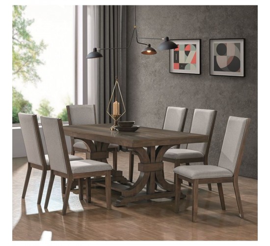 KING Set Τραπεζαρία Ξύλινη Σαλονιού: Τραπέζι 6 Καρέκλες, Antique Grey Walnut, Ύφ.Γκρι  Table200x100x75 -Chair51x63x99 [-Γκρι-, -Καρυδί-] [-Ξύλο-, -Ύφασμα-] Ε7705,S
