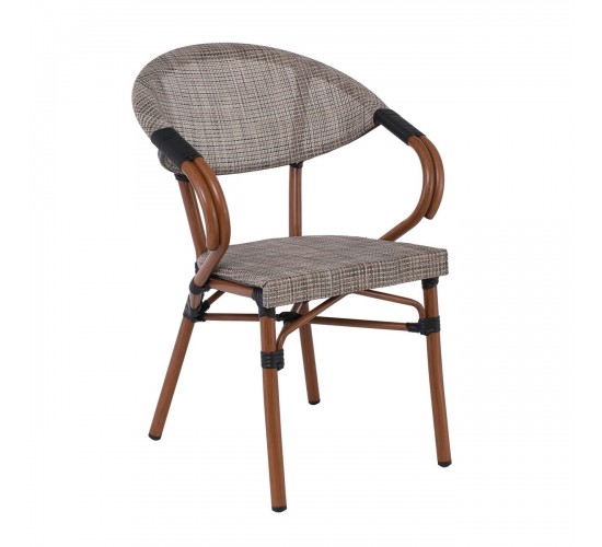 COSTA Πολυθρόνα Dining Αλουμινίου, Απόχρωση Καρυδί Textilene Μπεζ  58x57x83cm [-Καρυδί-, -Μπεζ-Tortora-Sand-Cappuccino-] [-Textilene-, -Αλουμίνιο-] Ε286,3