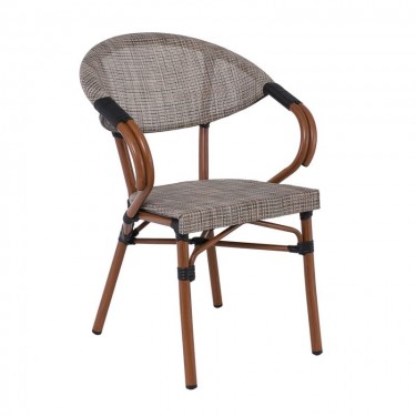 COSTA Πολυθρόνα Dining Αλουμινίου, Απόχρωση Καρυδί Textilene Μπεζ  58x57x83cm [-Καρυδί-, -Μπεζ-Tortora-Sand-Cappuccino-] [-Textilene-, -Αλουμίνιο-] Ε286,3