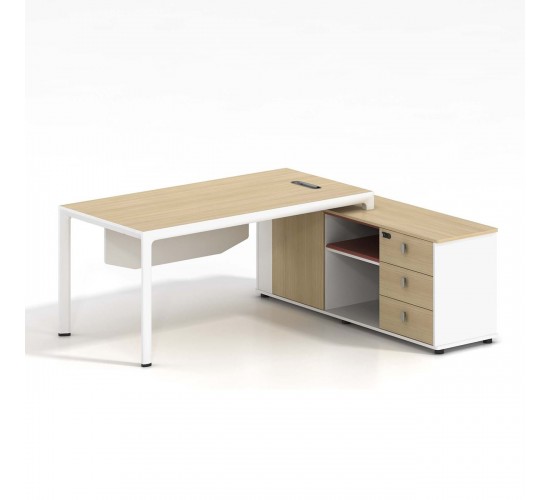 THESIS Γραφείο Δεξιά Γωνία, Απόχρωση Beech - Άσπρο  180x80x75/160x40x65cm [-Άσπρο-, -Φυσικό-] [-Melamine-] ΕΟ920,20
