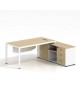 THESIS Γραφείο Δεξιά Γωνία, Απόχρωση Beech - Άσπρο  180x80x75/160x40x65cm [-Άσπρο-, -Φυσικό-] [-Melamine-] ΕΟ920,20
