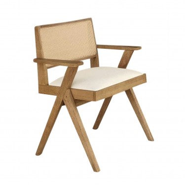 MEMORY Πολυθρόνα Τραπεζαρίας, Απόχρωση Φυσικό, Pu Εκρού  64x54x81cm [-Εκρού-, -Φυσικό-] [-PU - PVC-, -Ξύλο-] Ε7685,2