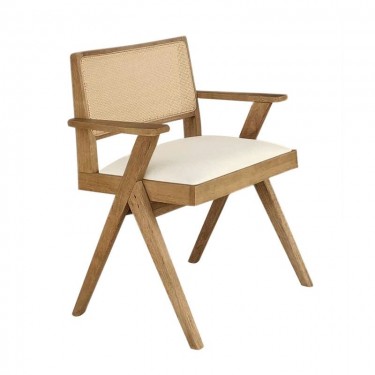 MEMORY Πολυθρόνα Τραπεζαρίας, Απόχρωση Φυσικό, Pu Εκρού  64x54x81cm [-Εκρού-, -Φυσικό-] [-PU - PVC-, -Ξύλο-] Ε7685,2