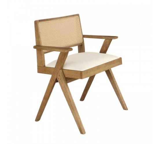 MEMORY Πολυθρόνα Τραπεζαρίας, Απόχρωση Φυσικό, Pu Εκρού  64x59x81cm [-Εκρού-, -Φυσικό-] [-PU - PVC-, -Ξύλο-] Ε7685,2