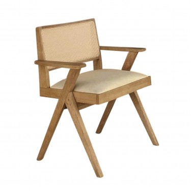 MEMORY Πολυθρόνα Τραπεζαρίας, Απόχρωση Φυσικό, Ύφασμα Sand Beige  64x54x81cm [-Μπεζ-Tortora-Sand-Cappuccino-, -Φυσικό-] [-Ξύλο-, -Ύφασμα-] Ε7685,3