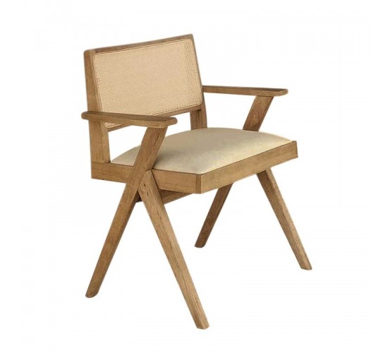 MEMORY Πολυθρόνα Τραπεζαρίας, Απόχρωση Φυσικό, Ύφασμα Sand Beige  64x59x81cm [-Μπεζ-Tortora-Sand-Cappuccino-, -Φυσικό-] [-Ξύλο-, -Ύφασμα-] Ε7685,3