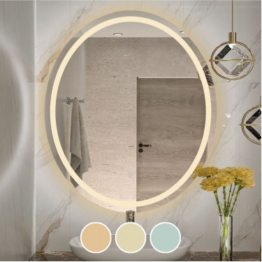 LED-3 Καθρέπτης Τοίχου Oval - Φωτιζόμενος - Αφής, με 3 επιλογές εναλλαγής χρωμάτων  60x70cm [-Διάφανο-] [-Γυαλί-] Ε7180,31