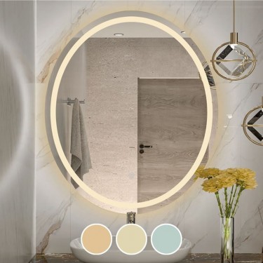 LED-3 Καθρέπτης Τοίχου Oval - Φωτιζόμενος - Αφής, με 3 επιλογές εναλλαγής χρωμάτων  60x70cm [-Διάφανο-] [-Γυαλί-] Ε7180,31