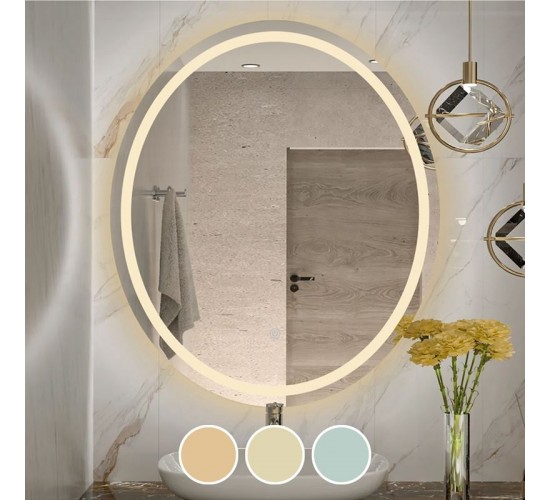 LED-3 Καθρέπτης Τοίχου Oval - Φωτιζόμενος - Αφής, με 3 επιλογές εναλλαγής χρωμάτων  60x70cm [-Διάφανο-] [-Γυαλί-] Ε7180,31