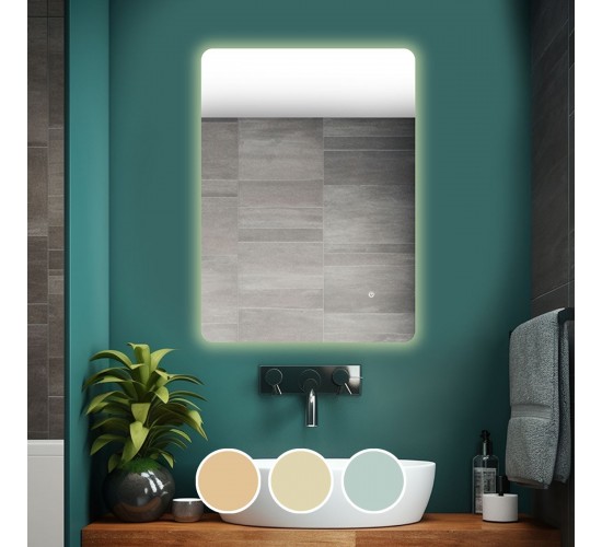 LED-5 Καθρέπτης Τοίχου - Φωτιζόμενος - Αφής, με 3 επιλογές εναλλαγής χρωμάτων  60x80cm [-Διάφανο-] [-Γυαλί-] Ε7180,51