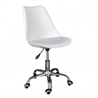 MARTIN-W Καρέκλα Γραφείου, Βάση Χρώμιο, PP & Pu Άσπρο, Μονταρισμένη Ταπετσαρία  52x52x80/93cm [-Άσπρο-] [-PP - PC - ABS-, -PU - PVC-] ΕΟ201,2WL