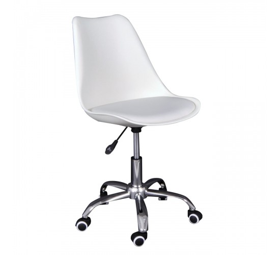 MARTIN-W Καρέκλα Γραφείου, Βάση Χρώμιο, PP & Pu Άσπρο, Μονταρισμένη Ταπετσαρία  56x56x79/91cm [-Άσπρο-] [-PP - PC - ABS-, -PU - PVC-] ΕΟ201,2WL