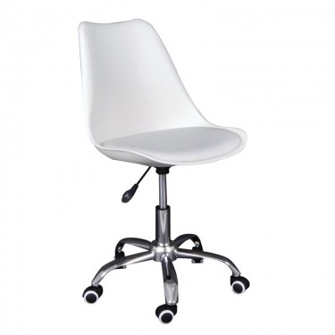 MARTIN-W Καρέκλα Γραφείου, Βάση Χρώμιο, PP & Pu Άσπρο, Μονταρισμένη Ταπετσαρία  52x52x80/93cm [-Άσπρο-] [-PP - PC - ABS-, -PU - PVC-] ΕΟ201,2WL