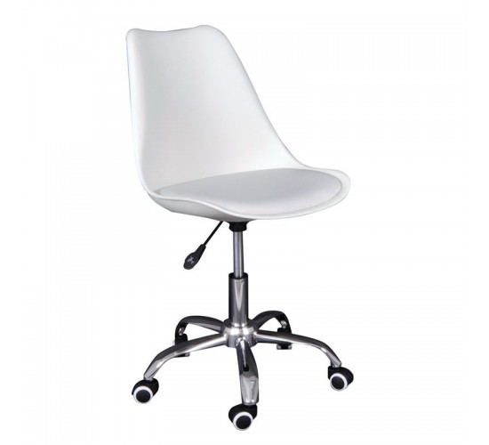 MARTIN-W Καρέκλα Γραφείου, Βάση Χρώμιο, PP & Pu Άσπρο, Μονταρισμένη Ταπετσαρία  56x56x79/91cm [-Άσπρο-] [-PP - PC - ABS-, -PU - PVC-] ΕΟ201,2WL