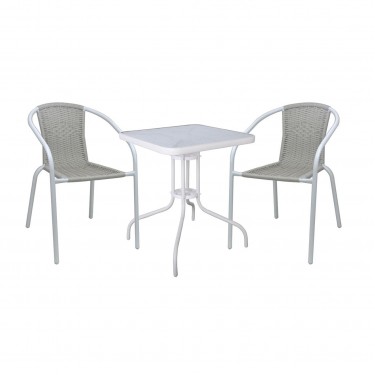 BALENO-W Set Κήπου - Βεράντας: Τραπέζι   2 Πολυθρόνες Μέταλλο Άσπρο, Wicker Beige  Table:70x70x70 Seat:52x60x72 [-Άσπρο-, -Μπεζ-Tortora-Sand-Cappuccino-] [-Μέταλλο-] Ε240,13W