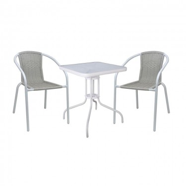 BALENO-W Set Κήπου - Βεράντας: Τραπέζι   2 Πολυθρόνες Μέταλλο Άσπρο, Wicker Beige  Table:70x70x70 Seat:52x60x72 [-Άσπρο-, -Μπεζ-Tortora-Sand-Cappuccino-] [-Μέταλλο-] Ε240,13W