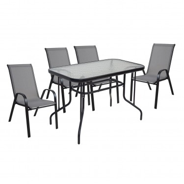 RIO Set Τραπεζαρία Κήπου Μέταλλο Βαφή Μαύρο, Textilene Γκρι: Τραπέζι   4 Πολυθρόνες  Table:110x60 Armch:55x74x91cm [-Γκρι-, -Μαύρο-] [-Textilene-, -Μέταλλο-] Ε270,4S