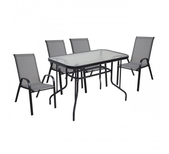 RIO Set Τραπεζαρία Κήπου Μέταλλο Βαφή Μαύρο, Textilene Γκρι: Τραπέζι   4 Πολυθρόνες  Table:110x60 Armch:55x74x91cm [-Γκρι-, -Μαύρο-] [-Textilene-, -Μέταλλο-] Ε270,4S