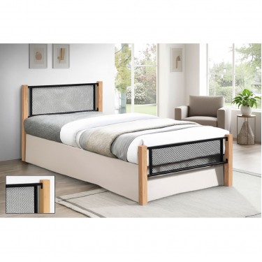 ΝΕΤ Κρεβάτι Μονό για Στρώμα 90x190cm, Μέταλλο Βαφή Μαύρο, Ξύλο Φυσικό  95x200x81cm(Στρώμα 90x190)cm [-Μαύρο-, -Φυσικό-] [-Μέταλλο-, -Ξύλο-] Ε8048,1