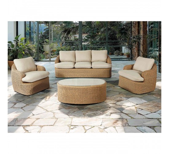 CHICAGO Set Σαλόνι Κήπου: 3θέσ  2 Πολυθρόνες 1 Τραπεζάκι ALU -Wicker Φυσικό, Μαξιλάρια Μπεζ  204x94x76-89x93x76-115x51x44cm [-Μπεζ-Tortora-Sand-Cappuccino-] [-Wicker-, -Αλουμίνιο-] Ε6876