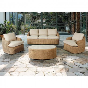 CHICAGO Set Σαλόνι Κήπου: 3θέσ  2 Πολυθρόνες 1 Τραπεζάκι ALU -Wicker Φυσικό, Μαξιλάρια Μπεζ  204x94x76-89x93x76-115x51x44cm [-Μπεζ-Tortora-Sand-Cappuccino-] [-Wicker-, -Αλουμίνιο-] Ε6876