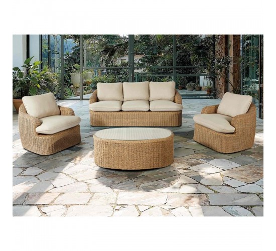 CHICAGO Set Σαλόνι Κήπου: 3θέσ  2 Πολυθρόνες 1 Τραπεζάκι ALU -Wicker Φυσικό, Μαξιλάρια Μπεζ  204x94x76-89x93x76-115x51x44cm [-Μπεζ-Tortora-Sand-Cappuccino-] [-Wicker-, -Αλουμίνιο-] Ε6876
