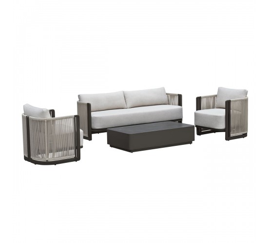 BOSTON Living Set Σαλόνι Καθιστικό Κήπου - Βεράντας Alu Ανθρακί - Μπεζ  204x73x66-72x73x66-130x70x30cm [-Ανθρακί-, -Μπεζ-Tortora-Sand-Cappuccino-] [-Wicker-, -Αλουμίνιο-] Ε6752,1