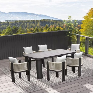 BOSTON Dining Set Τραπεζαρία Κήπου Βεράντας: Τραπέζι   6 Πολυθρόνες Alu Ανθρακί - Μπεζ  Table200x106x75-Chair:54x56x66 [-Ανθρακί-, -Μπεζ-Tortora-Sand-Cappuccino-] [-Wicker-, -Αλουμίνιο-] Ε6753,1