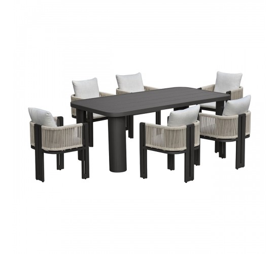 BOSTON Dining Set Τραπεζαρία Κήπου Βεράντας: Τραπέζι   6 Πολυθρόνες Alu Ανθρακί - Μπεζ  Table200x106x75-Chair:54x56x66 [-Ανθρακί-, -Μπεζ-Tortora-Sand-Cappuccino-] [-Wicker-, -Αλουμίνιο-] Ε6753,1