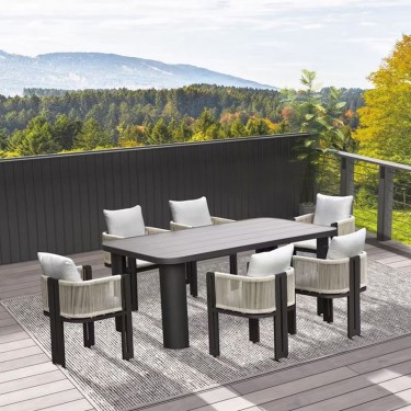 BOSTON Dining Set Τραπεζαρία Κήπου Βεράντας: Τραπέζι   6 Πολυθρόνες Alu Ανθρακί - Μπεζ  Table200x106x75-Chair:54x56x66 [-Ανθρακί-, -Μπεζ-Tortora-Sand-Cappuccino-] [-Wicker-, -Αλουμίνιο-] Ε6753,1