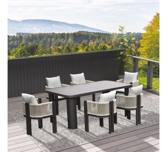BOSTON Dining Set Τραπεζαρία Κήπου Βεράντας: Τραπέζι   6 Πολυθρόνες Alu Ανθρακί - Μπεζ  Table200x106x75-Chair:54x56x66 [-Ανθρακί-, -Μπεζ-Tortora-Sand-Cappuccino-] [-Wicker-, -Αλουμίνιο-] Ε6753,1