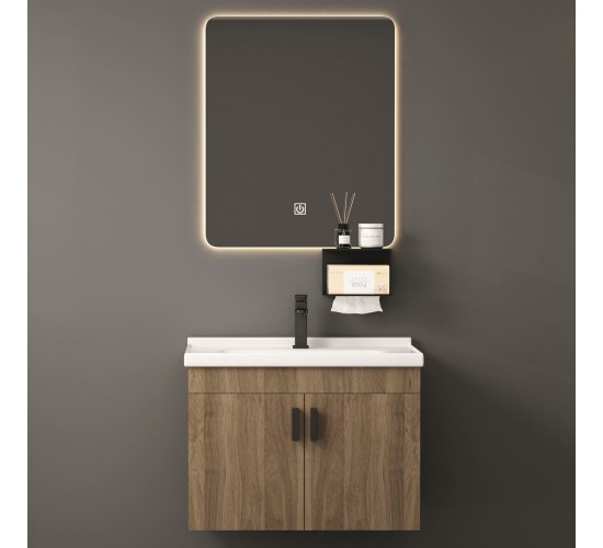 IDEA-3 Set Έπιπλο Μπάνιου Φυσικό, Καθρέπτης LED   Πάγκος με Νιπτήρα και Μπαταρία  60x47x45cm / Mirror 50x60x2cm [-Φυσικό-] [-MDF - Κόντρα Πλακέ - Καπλαμάς - Νοβοπάν-] ΕΝ103,1