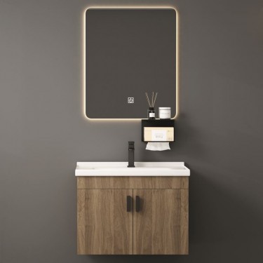 IDEA-3 Set Έπιπλο Μπάνιου Φυσικό, Καθρέπτης LED   Πάγκος με Νιπτήρα και Μπαταρία  60x47x45cm / Mirror 50x60x2cm [-Φυσικό-] [-MDF - Κόντρα Πλακέ - Καπλαμάς - Νοβοπάν-] ΕΝ103,1