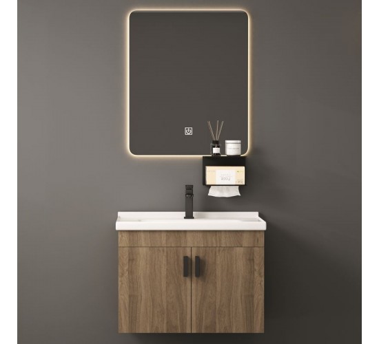 IDEA-3 Set Έπιπλο Μπάνιου Φυσικό, Καθρέπτης LED   Πάγκος με Νιπτήρα και Μπαταρία  60x47x45cm / Mirror 50x60x2cm [-Φυσικό-] [-MDF - Κόντρα Πλακέ - Καπλαμάς - Νοβοπάν-] ΕΝ103,1