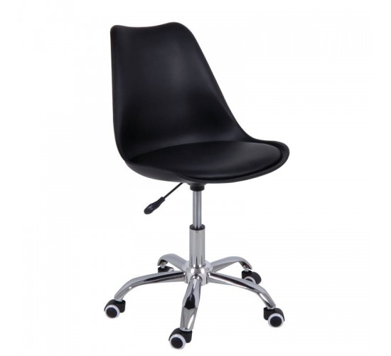 MARTIN-W Καρέκλα Γραφείου, Βάση Χρώμιο, PP & Pu Μαύρο, Μονταρισμένη Ταπετσαρία  56x56x79/91cm [-Μαύρο-] [-PP - PC - ABS-, -PU - PVC-] ΕΟ201,1WL