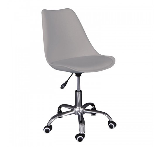 MARTIN-W Καρέκλα Γραφείου, Βάση Χρώμιο, PP & Pu Γκρι, Μονταρισμένη Ταπετσαρία  56x56x79/91cm [-Γκρι-] [-PP - PC - ABS-, -PU - PVC-] ΕΟ201,4WL