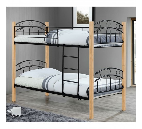 NORTON Κρεβάτι Κουκέτα Μέταλλο Βαφή Μαύρο, Ξύλο Φυσικό  97x201x160cm (Στρώμα 90x190cm) [-Μαύρο-, -Φυσικό-] [-Μέταλλο-, -Ξύλο-] Ε8071,2