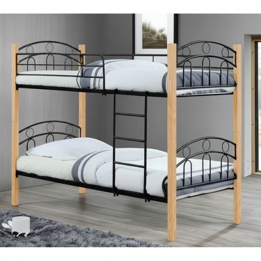 NORTON Κρεβάτι Κουκέτα Μέταλλο Βαφή Μαύρο, Ξύλο Φυσικό  97x201x160cm (Στρώμα 90x190cm) [-Μαύρο-, -Φυσικό-] [-Μέταλλο-, -Ξύλο-] Ε8071,2